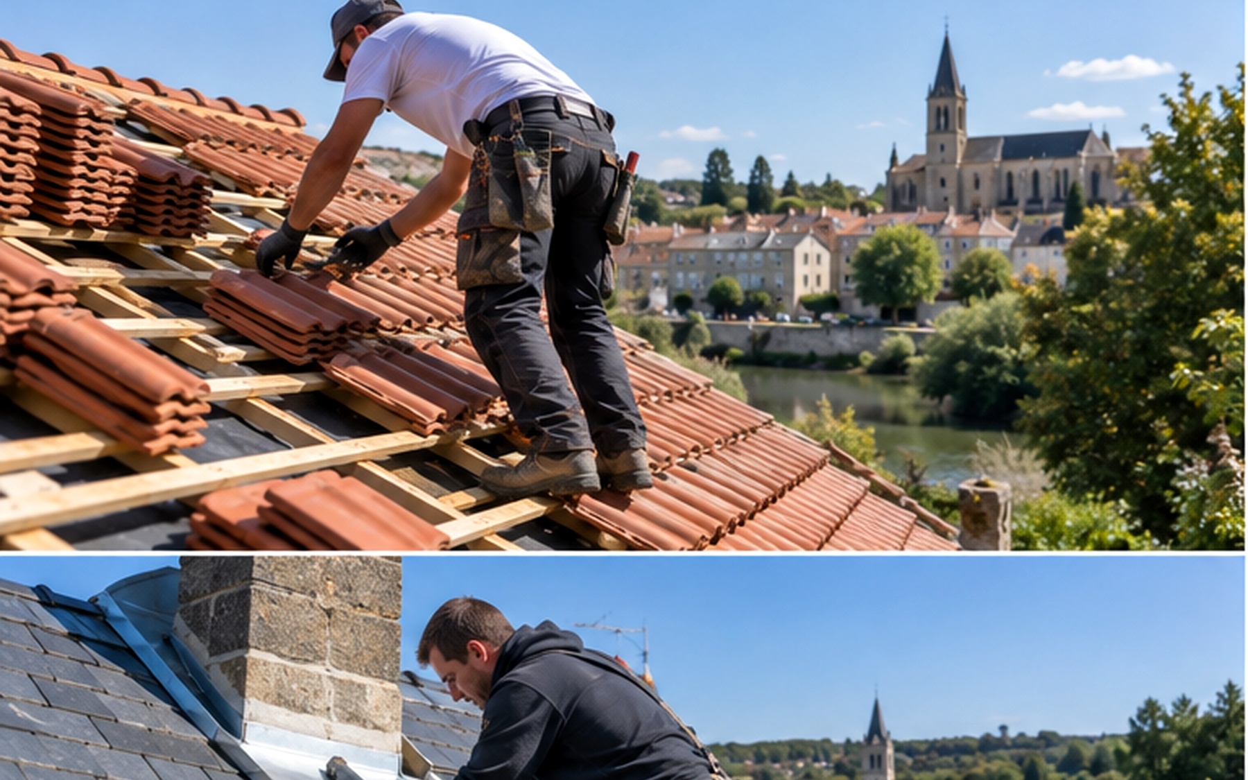 Chantier de couverture sur habitation bretonne à Ploëzal